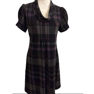 JH‎ Collectibles Dress Womens XL Purple Plaid Cowl Neck Short Sleeve Knee Length